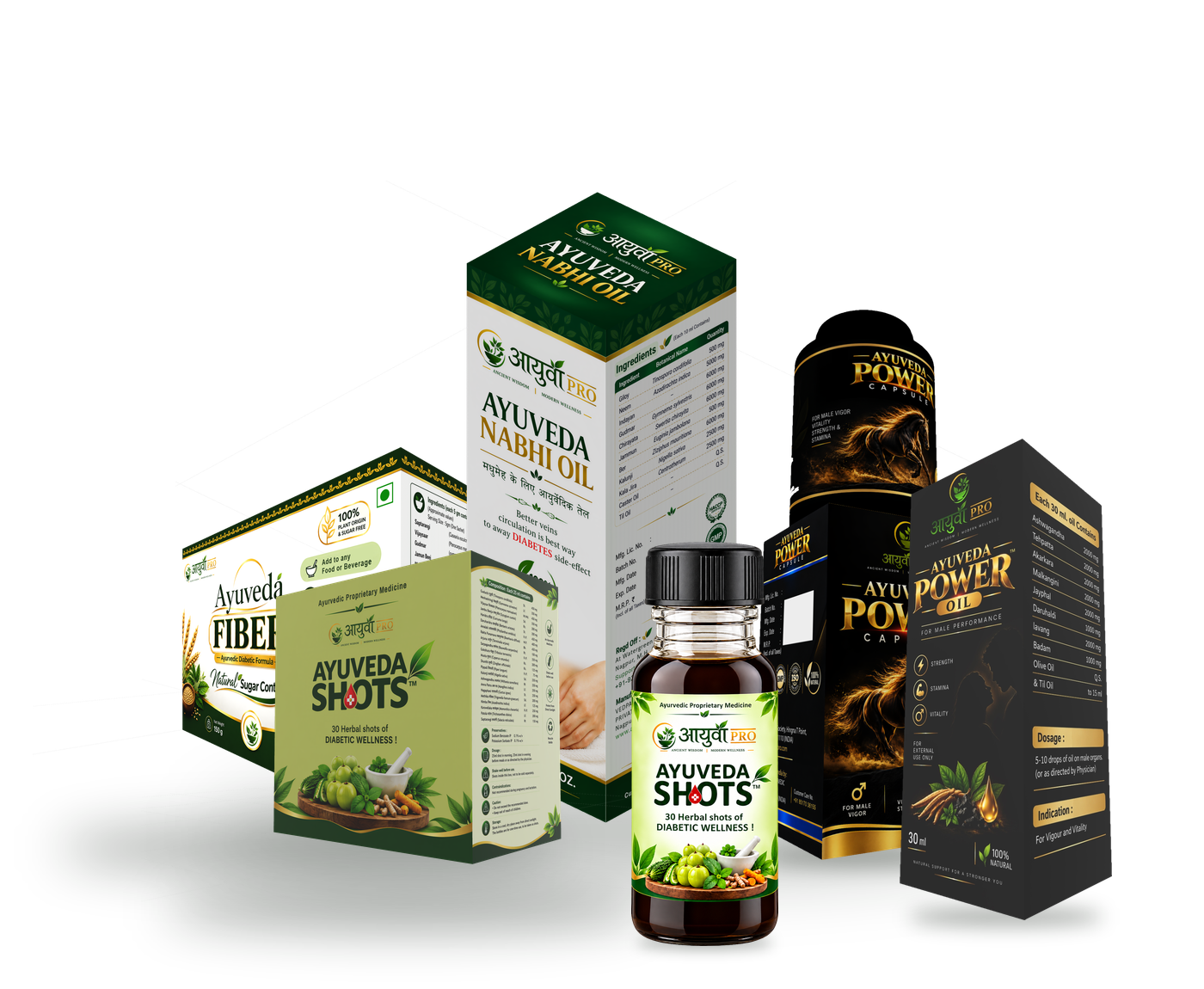 The Ayuvēda Pro range of oils, fiber, herbal shots and capsules
